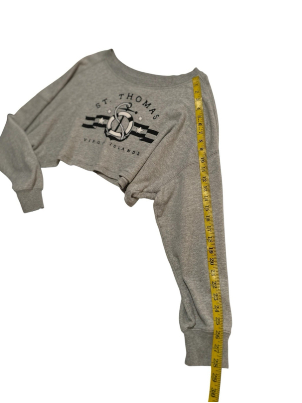 St Thomas AERO Fleece Crop Top Sweatshirt Womens L Virgin Islands Gray Cotton - Picture 14 of 16